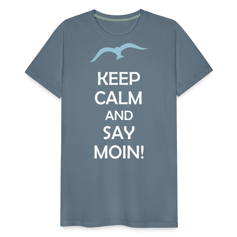 Männer Premium T-Shirt - Keep Calm and Say MOIN Maritim Design - Blaugrau