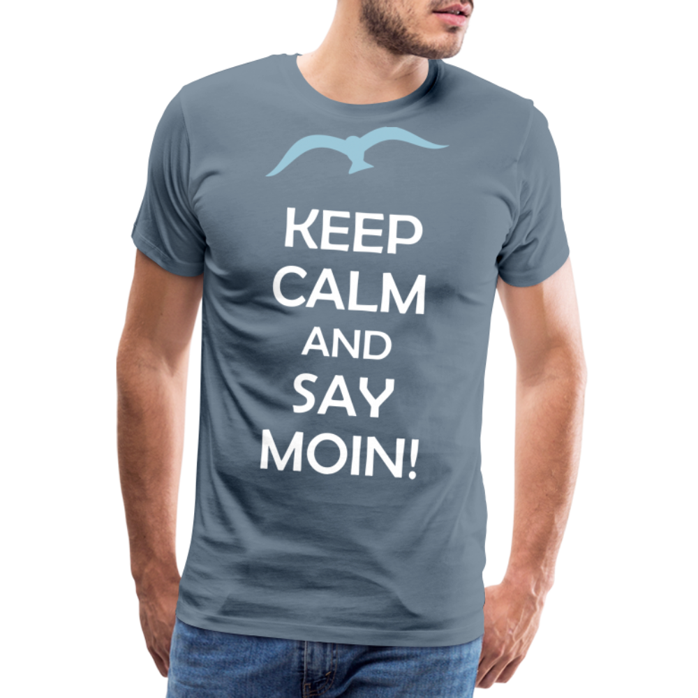 Männer Premium T-Shirt - Keep Calm and Say MOIN Maritim Design - Blaugrau