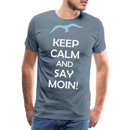 Männer Premium T-Shirt - Keep Calm and Say MOIN Maritim Design - Blaugrau