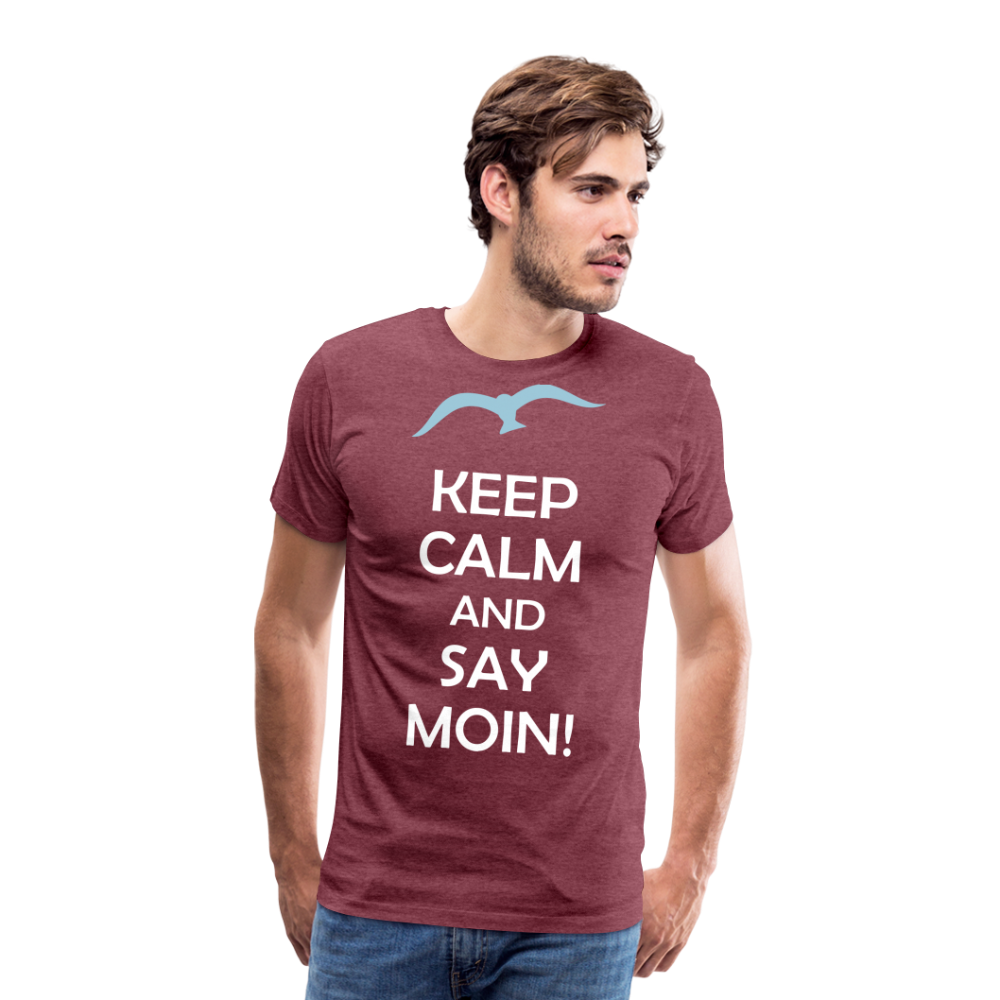 Männer Premium T-Shirt - Keep Calm and Say MOIN Maritim Design - Bordeauxrot meliert