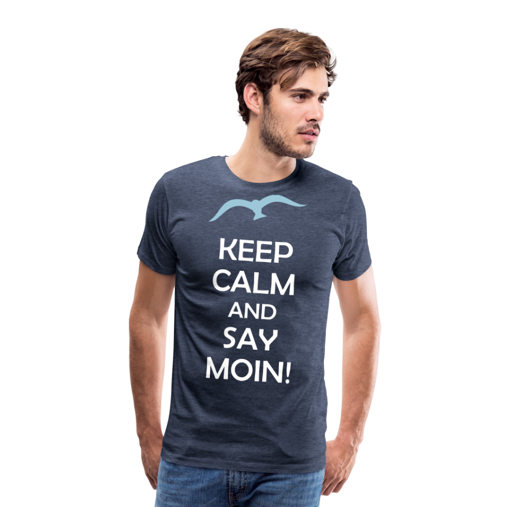 Männer Premium T-Shirt - Keep Calm and Say MOIN Maritim Design - Blau meliert