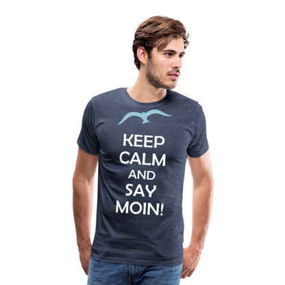 Männer Premium T-Shirt - Keep Calm and Say MOIN Maritim Design - Blau meliert