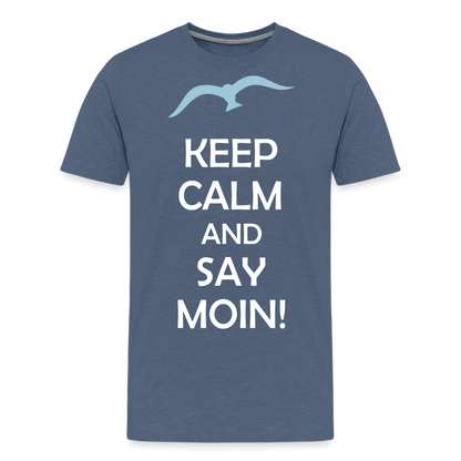 Männer Premium T-Shirt - Keep Calm and Say MOIN Maritim Design - Blau meliert