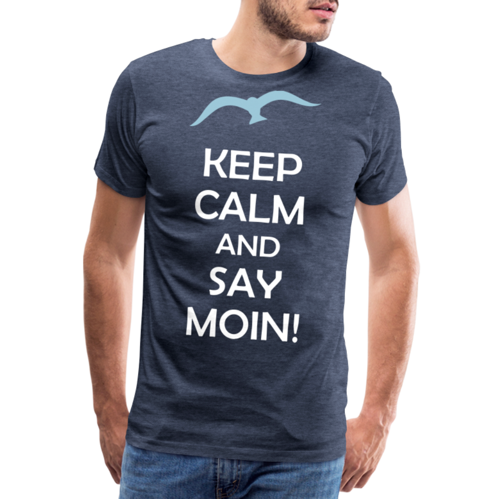 Männer Premium T-Shirt - Keep Calm and Say MOIN Maritim Design - Blau meliert