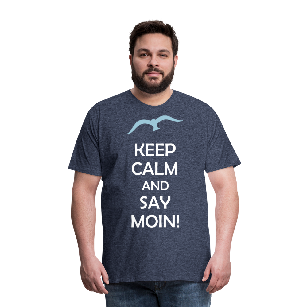 Männer Premium T-Shirt - Keep Calm and Say MOIN Maritim Design - Blau meliert