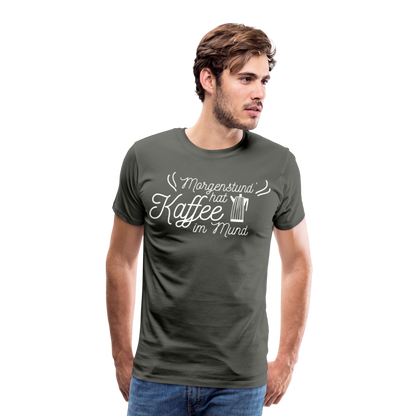 Männer Premium T-Shirt - Morgenstund hat Kaffee im Mund - Asphalt