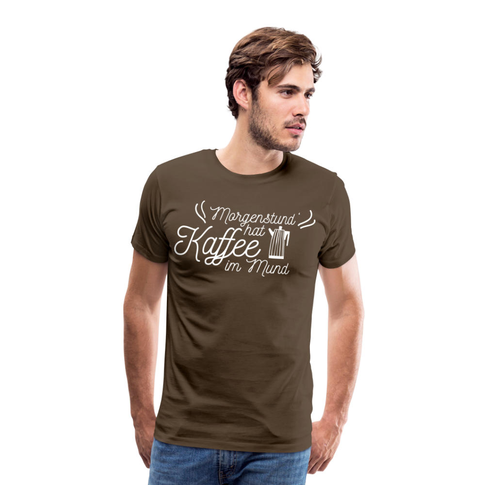 Männer Premium T-Shirt - Morgenstund hat Kaffee im Mund - Edelbraun