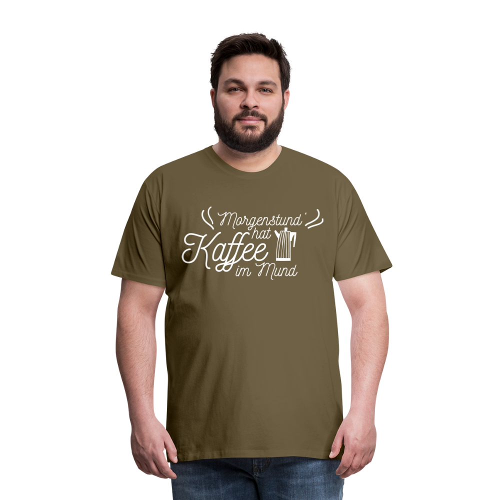 Männer Premium T-Shirt - Morgenstund hat Kaffee im Mund - Khaki