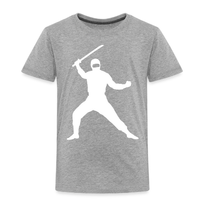 Kinder Premium T-Shirt - Ninja Design mit Katana - Grau meliert