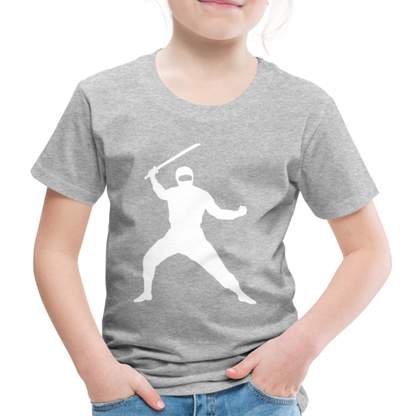 Kinder Premium T-Shirt - Ninja Design mit Katana - Grau meliert