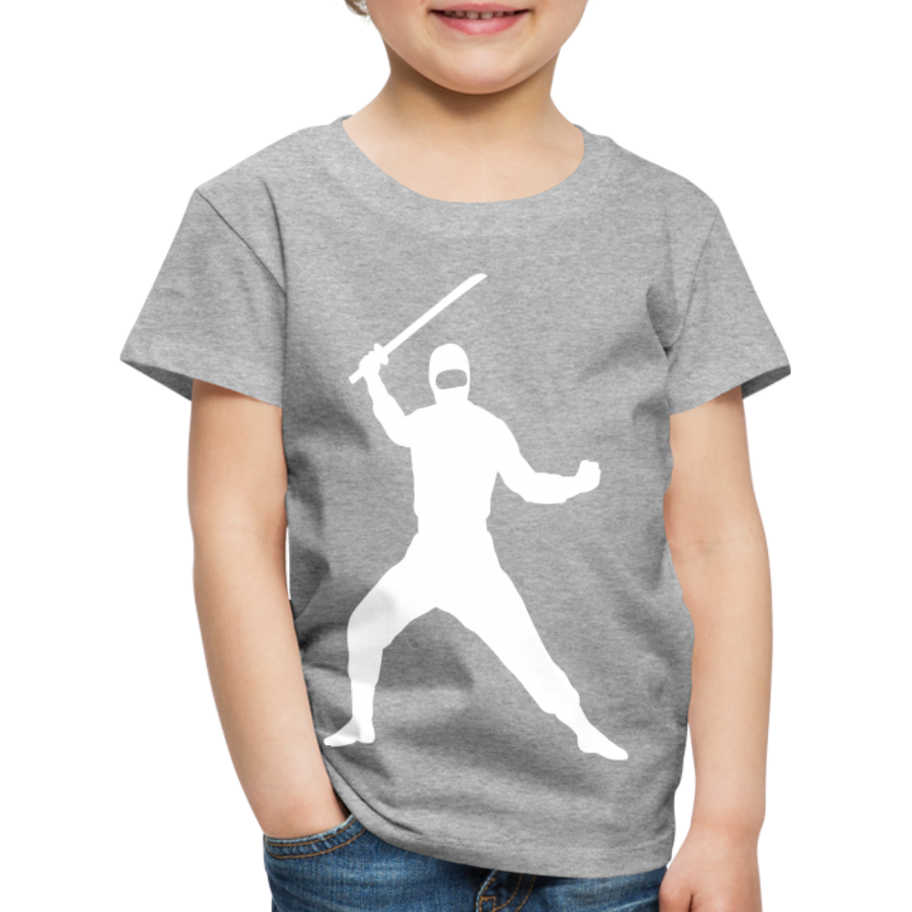 Kinder Premium T-Shirt - Ninja Design mit Katana - Grau meliert