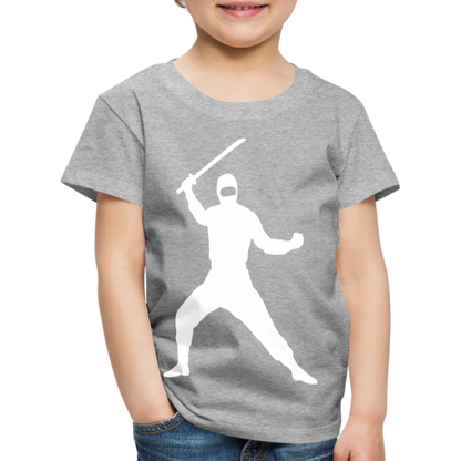 Kinder Premium T-Shirt - Ninja Design mit Katana - Grau meliert