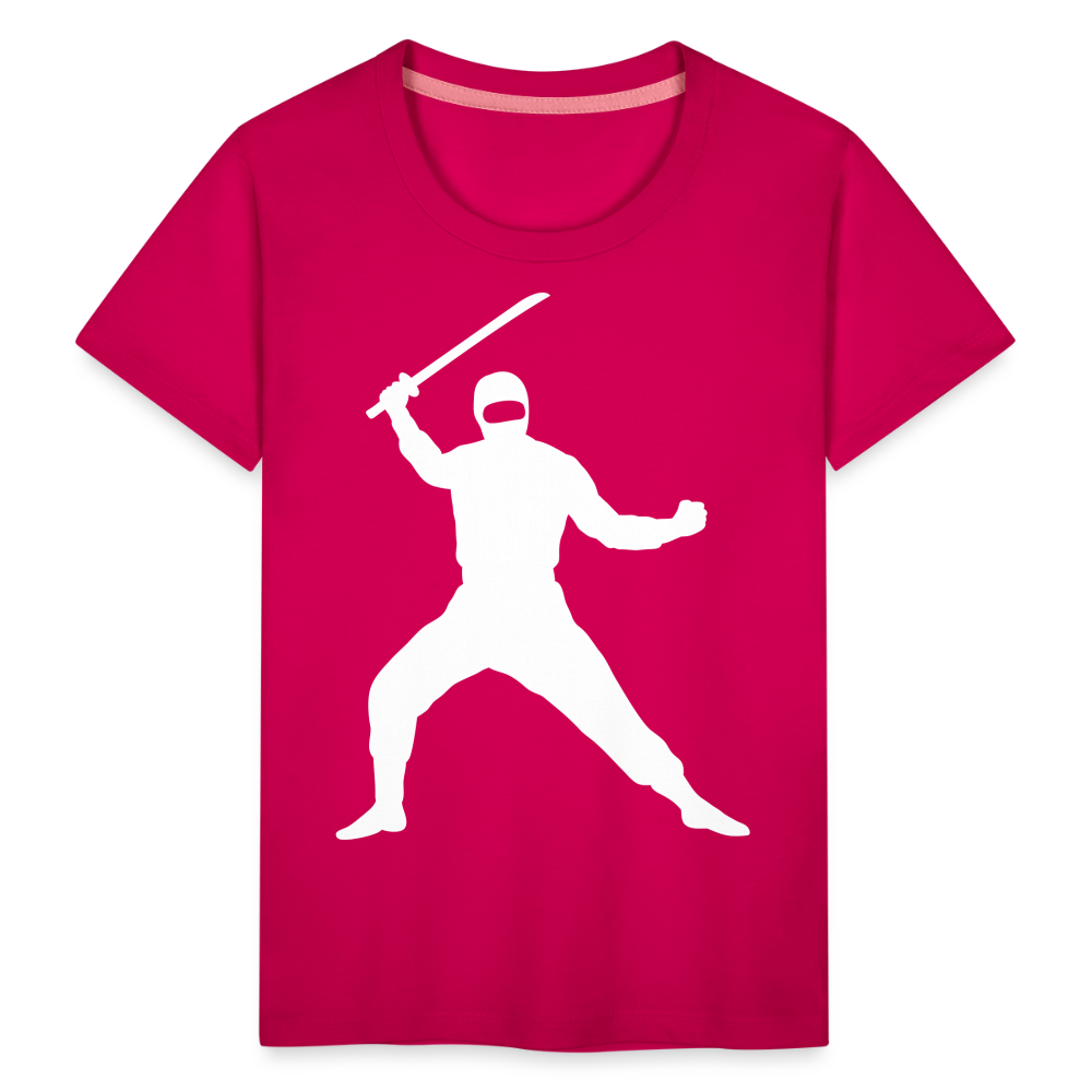 Kinder Premium T-Shirt - Ninja Design mit Katana - dunkles Pink