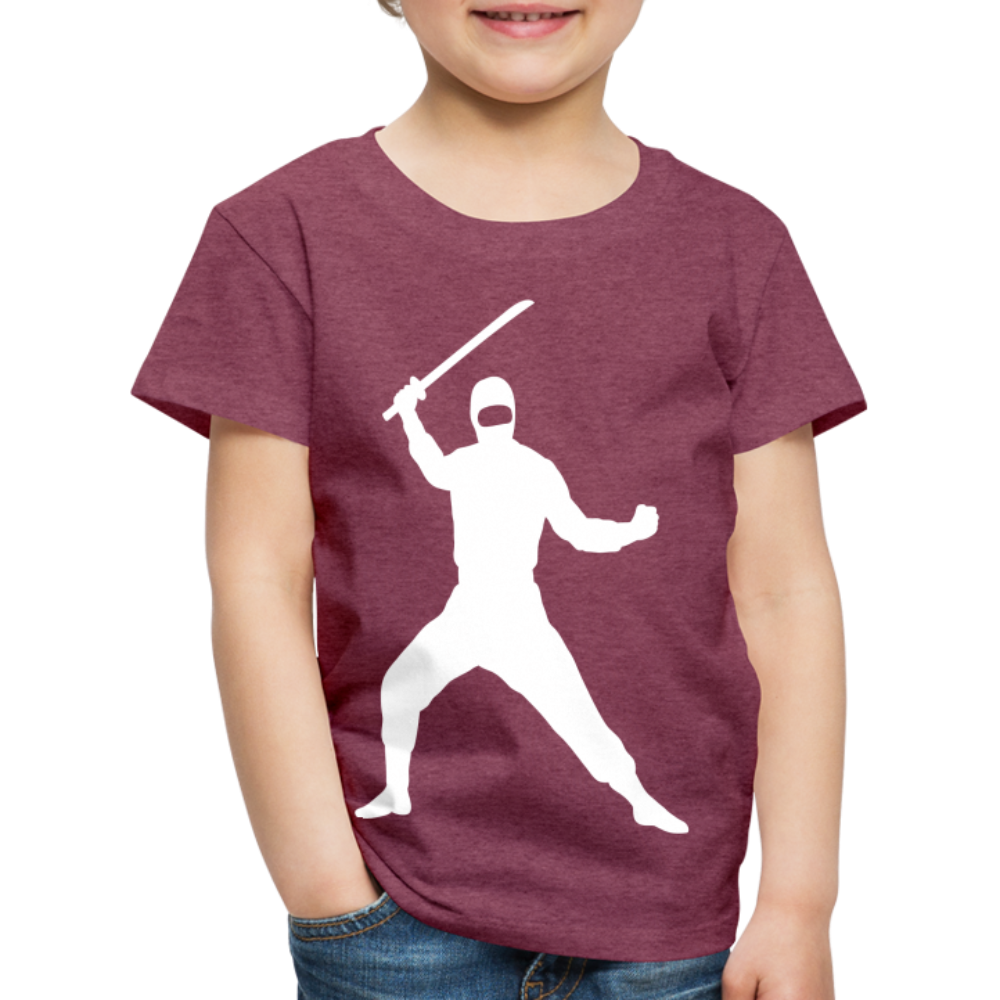 Kinder Premium T-Shirt - Ninja Design mit Katana - Bordeauxrot meliert