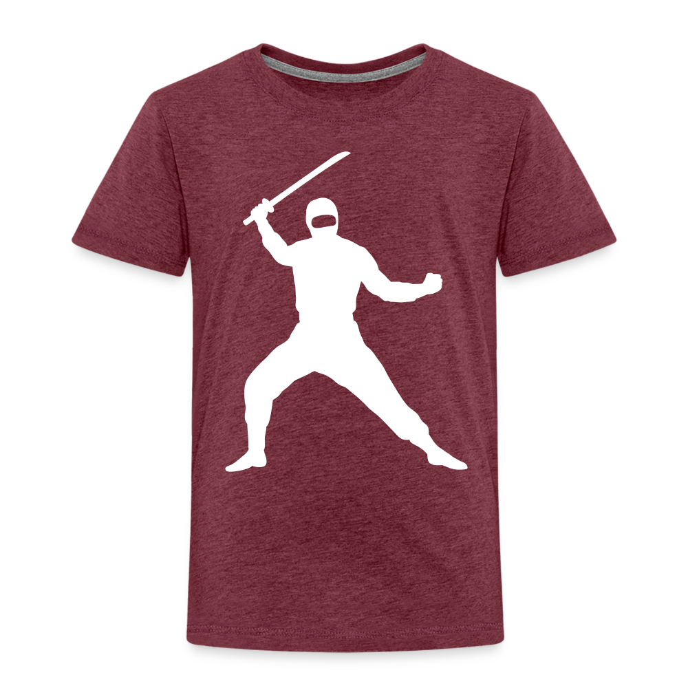 Kinder Premium T-Shirt - Ninja Design mit Katana - Bordeauxrot meliert