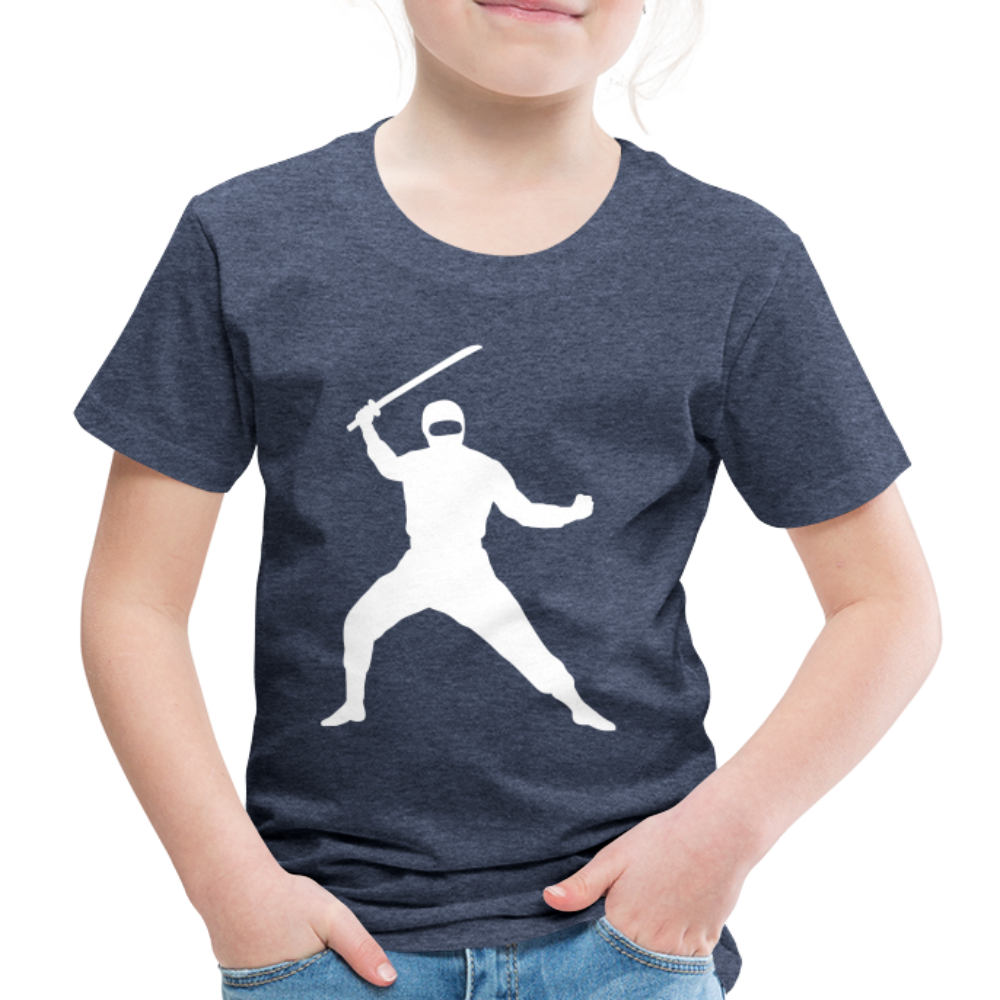 Kinder Premium T-Shirt - Ninja Design mit Katana - Blau meliert