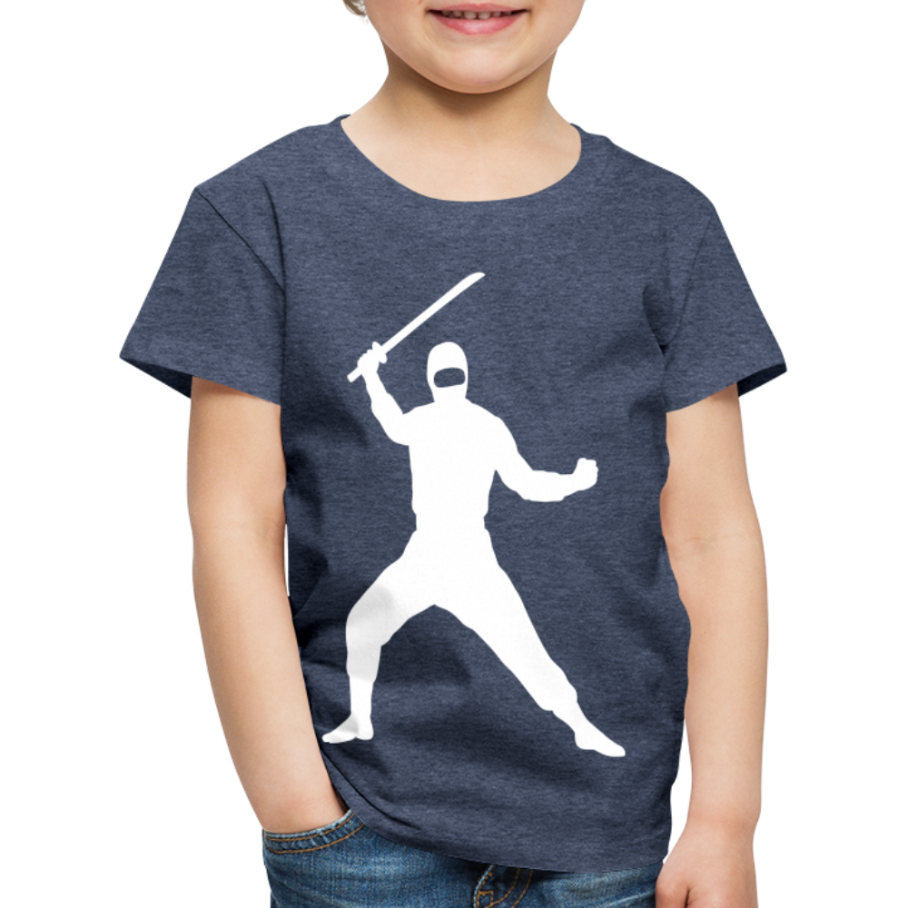 Kinder Premium T-Shirt - Ninja Design mit Katana - Blau meliert