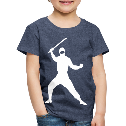 Kinder Premium T-Shirt - Ninja Design mit Katana - Blau meliert