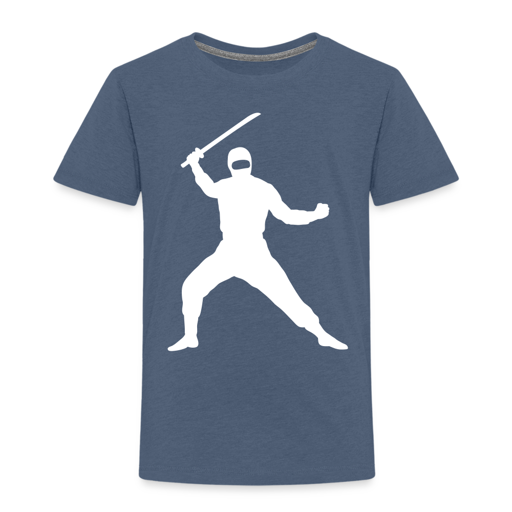 Kinder Premium T-Shirt - Ninja Design mit Katana - Blau meliert