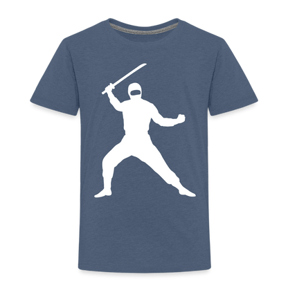 Kinder Premium T-Shirt - Ninja Design mit Katana - Blau meliert