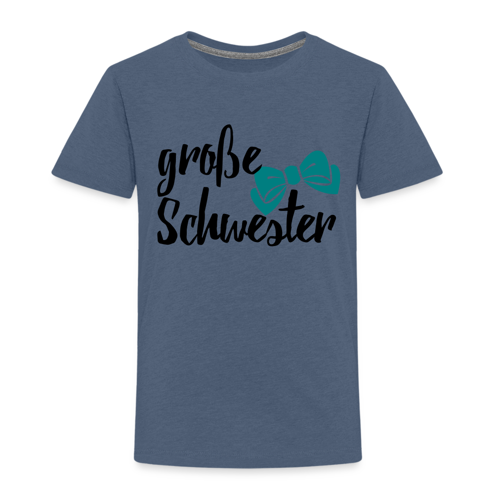 Kinder Premium T-Shirt - große Schwester Design - Blau meliert