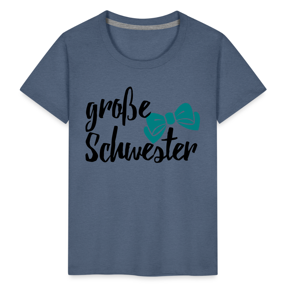 Kinder Premium T-Shirt - große Schwester Design - Blau meliert