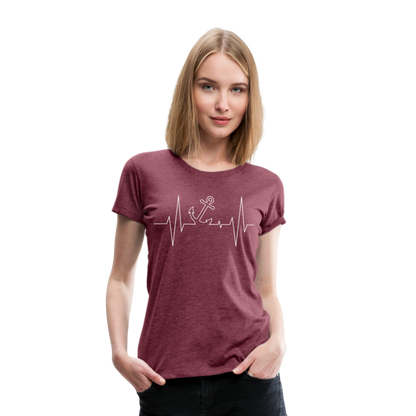 Frauen Premium T-Shirt - Anker Herzschlag Maritim Design - Bordeauxrot meliert