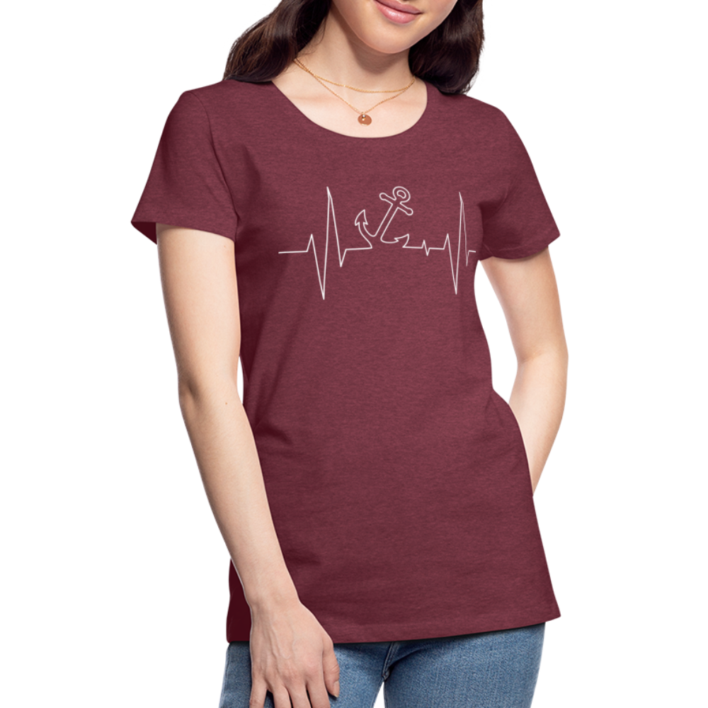 Frauen Premium T-Shirt - Anker Herzschlag Maritim Design - Bordeauxrot meliert