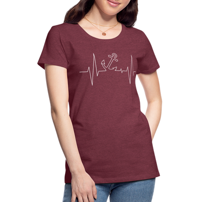 Frauen Premium T-Shirt - Anker Herzschlag Maritim Design - Bordeauxrot meliert