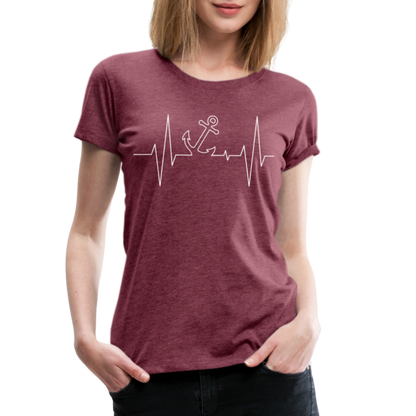 Frauen Premium T-Shirt - Anker Herzschlag Maritim Design - Bordeauxrot meliert