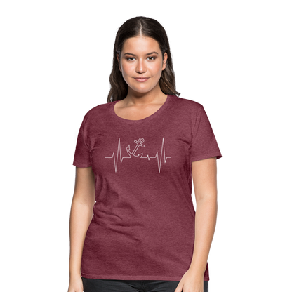 Frauen Premium T-Shirt - Anker Herzschlag Maritim Design - Bordeauxrot meliert