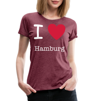 Frauen Premium T-Shirt - I Love Hamburg Maritim Spruch Design - Bordeauxrot meliert