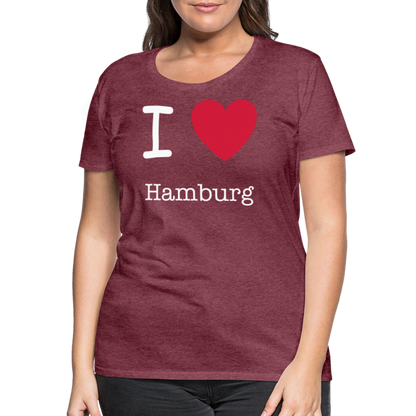 Frauen Premium T-Shirt - I Love Hamburg Maritim Spruch Design - Bordeauxrot meliert