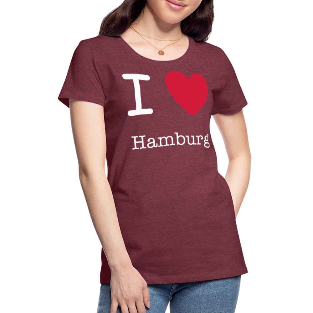 Frauen Premium T-Shirt - I Love Hamburg Maritim Spruch Design - Bordeauxrot meliert