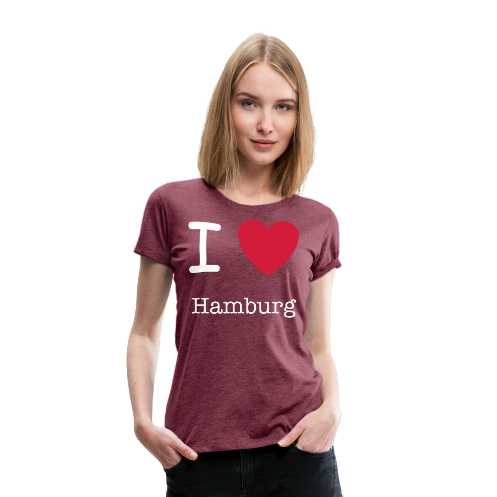 Frauen Premium T-Shirt - I Love Hamburg Maritim Spruch Design - Bordeauxrot meliert