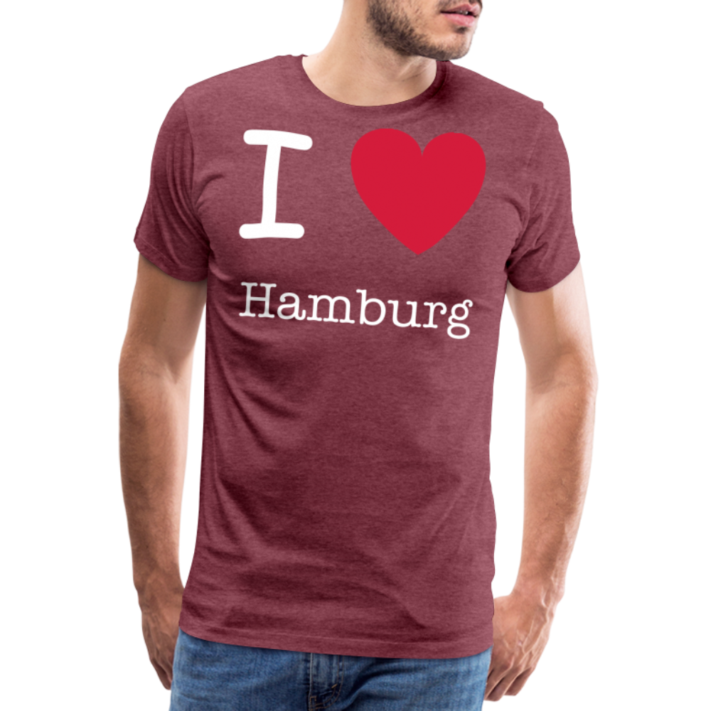 Männer Premium T-Shirt - I Love Hamburg Spruch Design - Bordeauxrot meliert