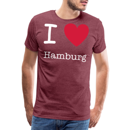 Männer Premium T-Shirt - I Love Hamburg Spruch Design - Bordeauxrot meliert