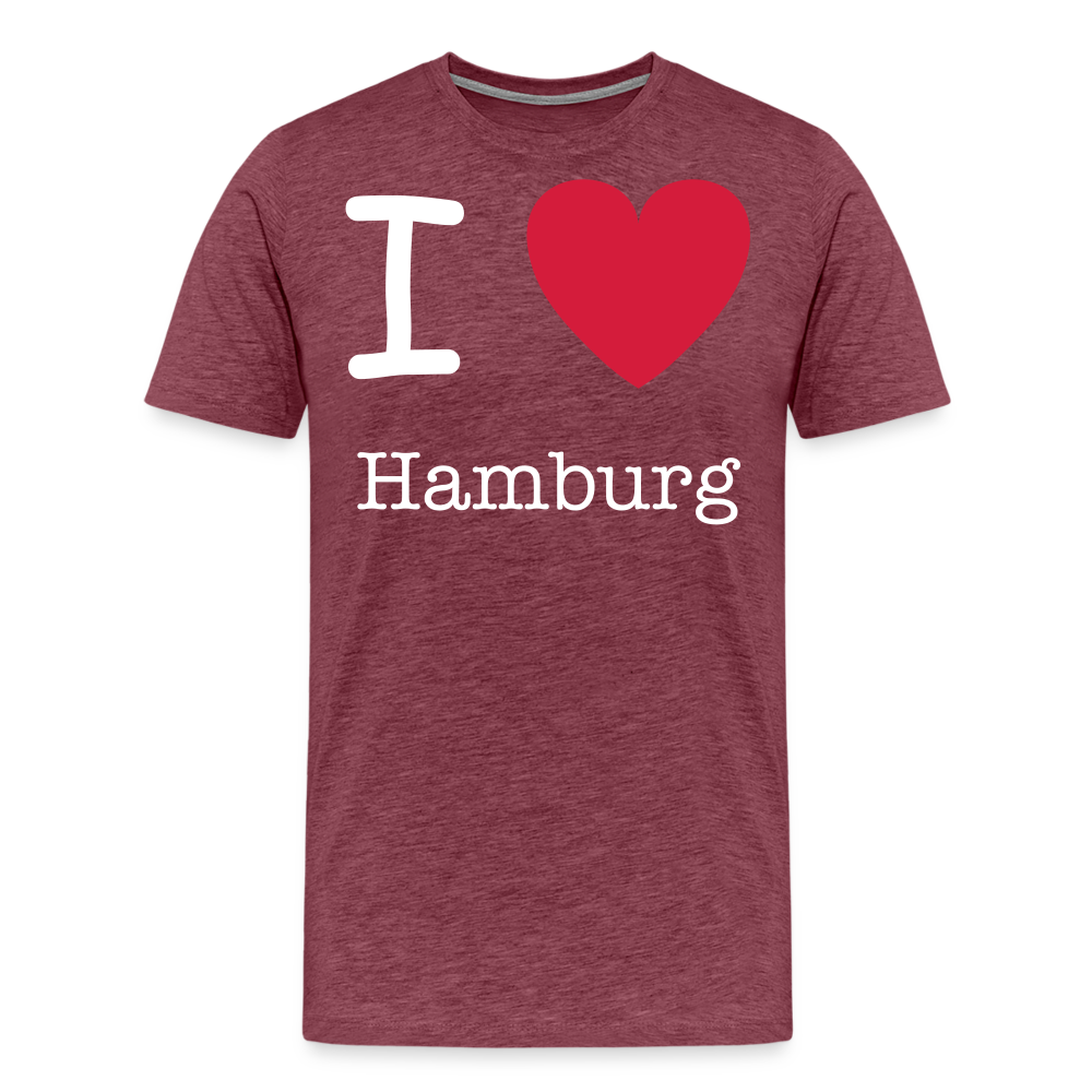 Männer Premium T-Shirt - I Love Hamburg Spruch Design - Bordeauxrot meliert