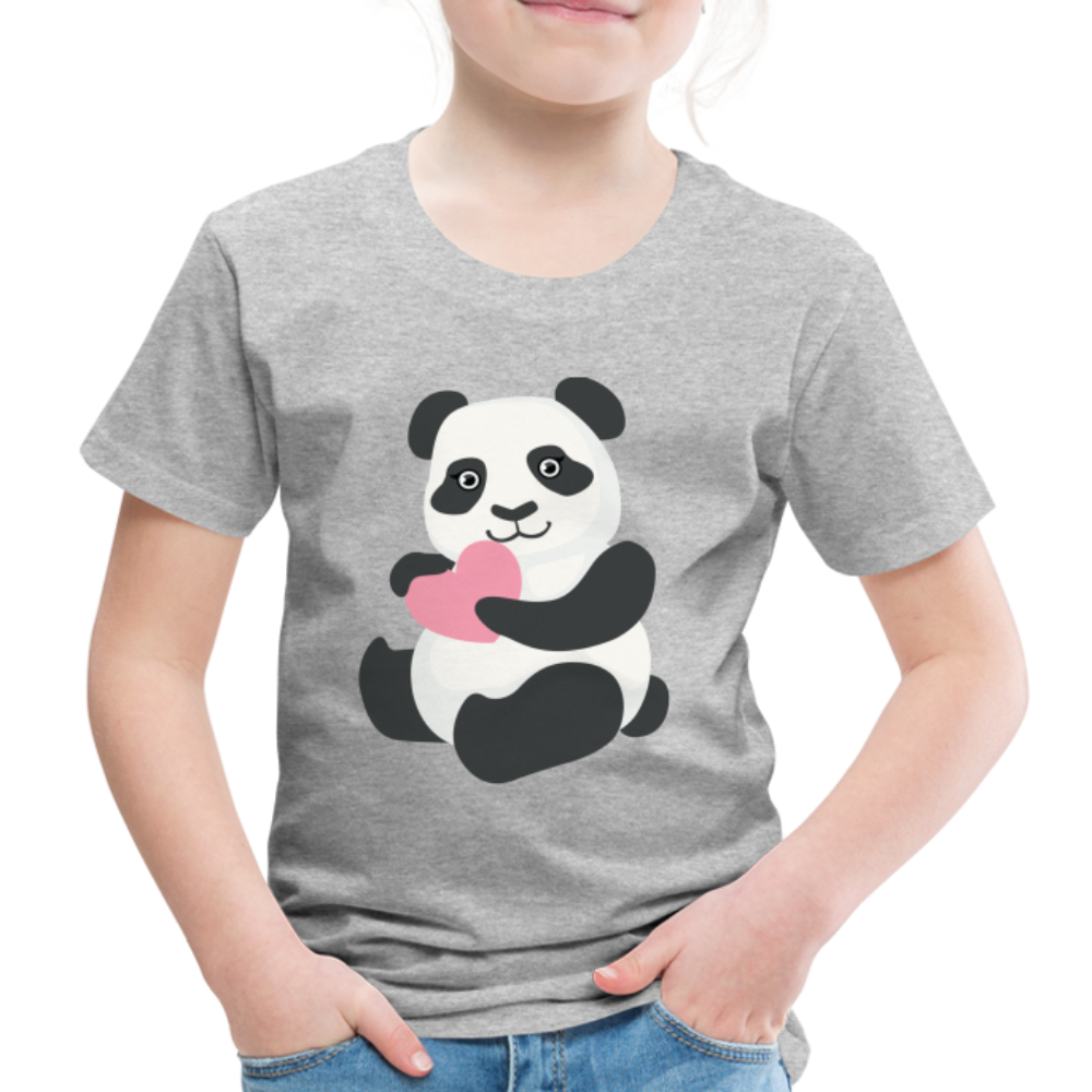 Kinder Premium T-Shirt - Panda mit Herz - Grau meliert