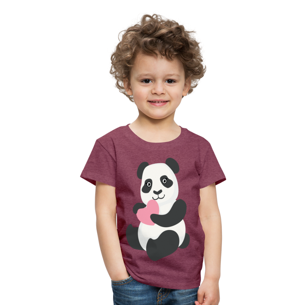 Kinder Premium T-Shirt - Panda mit Herz - Bordeauxrot meliert