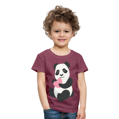 Kinder Premium T-Shirt - Panda mit Herz - Bordeauxrot meliert