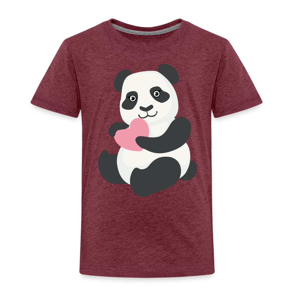 Kinder Premium T-Shirt - Panda mit Herz - Bordeauxrot meliert