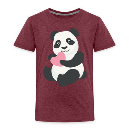 Kinder Premium T-Shirt - Panda mit Herz - Bordeauxrot meliert