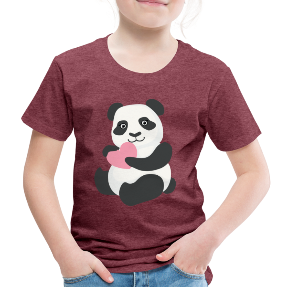 Kinder Premium T-Shirt - Panda mit Herz - Bordeauxrot meliert