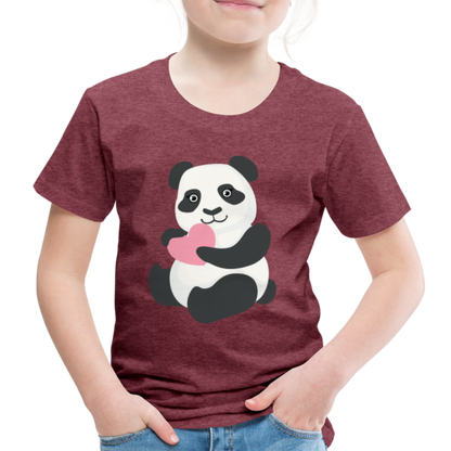 Kinder Premium T-Shirt - Panda mit Herz - Bordeauxrot meliert