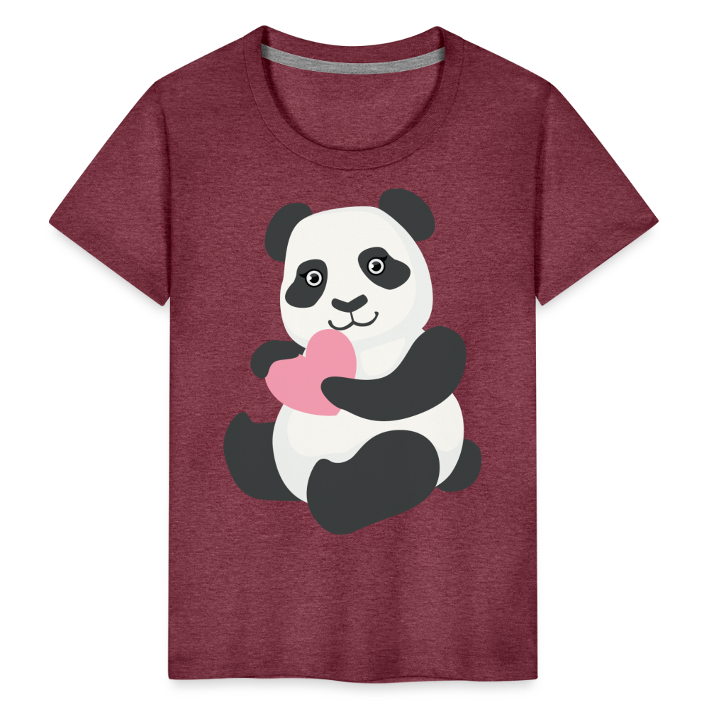 Kinder Premium T-Shirt - Panda mit Herz - Bordeauxrot meliert