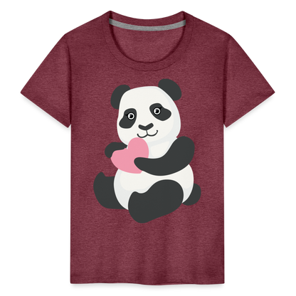 Kinder Premium T-Shirt - Panda mit Herz - Bordeauxrot meliert