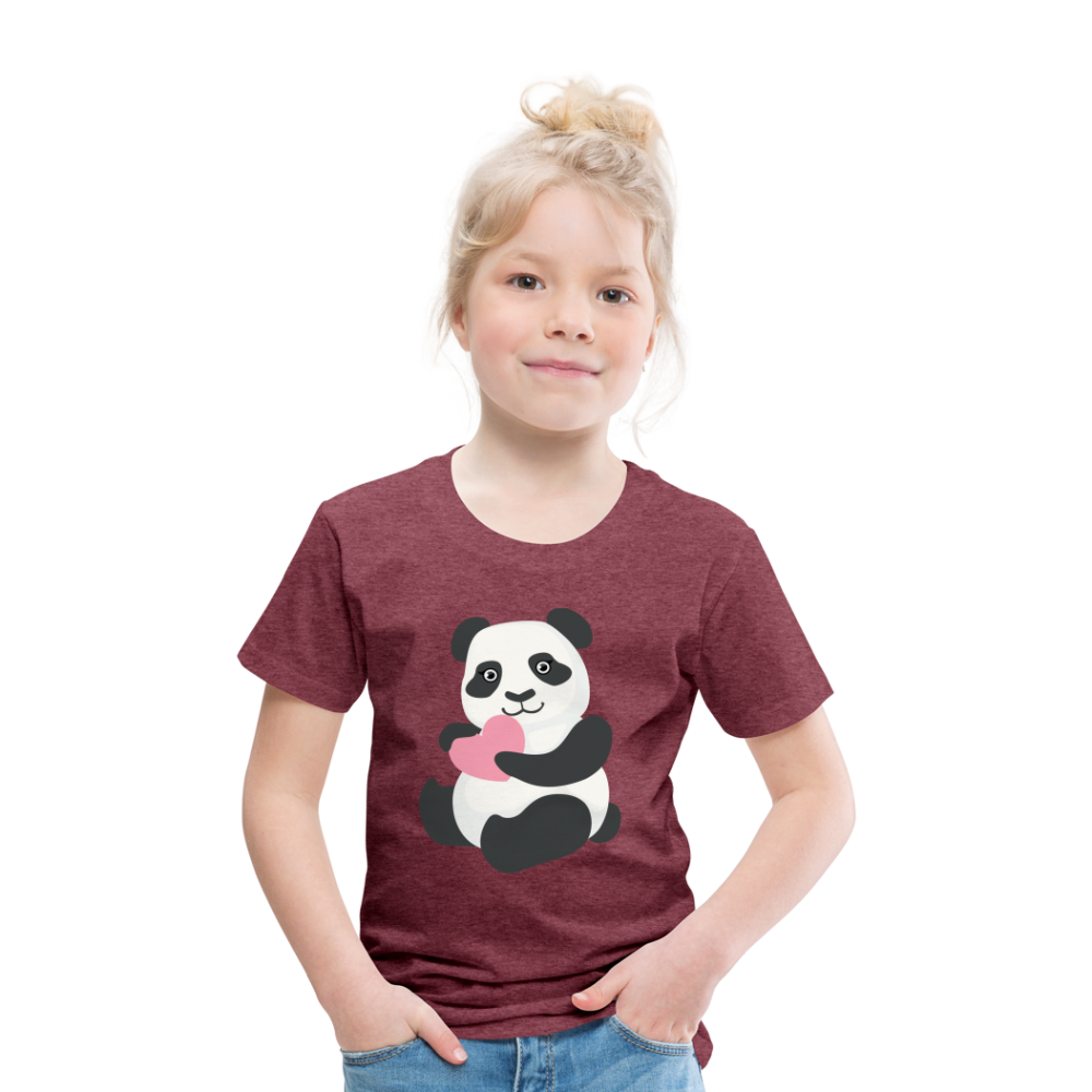 Kinder Premium T-Shirt - Panda mit Herz - Bordeauxrot meliert