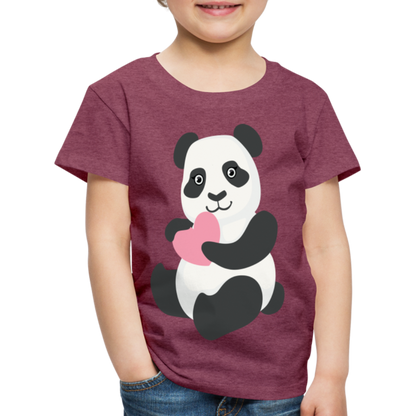 Kinder Premium T-Shirt - Panda mit Herz - Bordeauxrot meliert