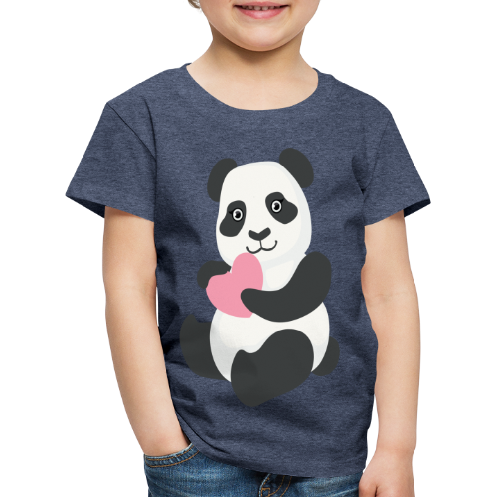 Kinder Premium T-Shirt - Panda mit Herz - Blau meliert